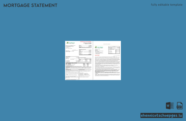 Hypothekenabrechnung der First Citizens Bank in Trinidad und Tobago im Word- und PDF-Format, 3 Seiten (Beispielvorschau 1-2)